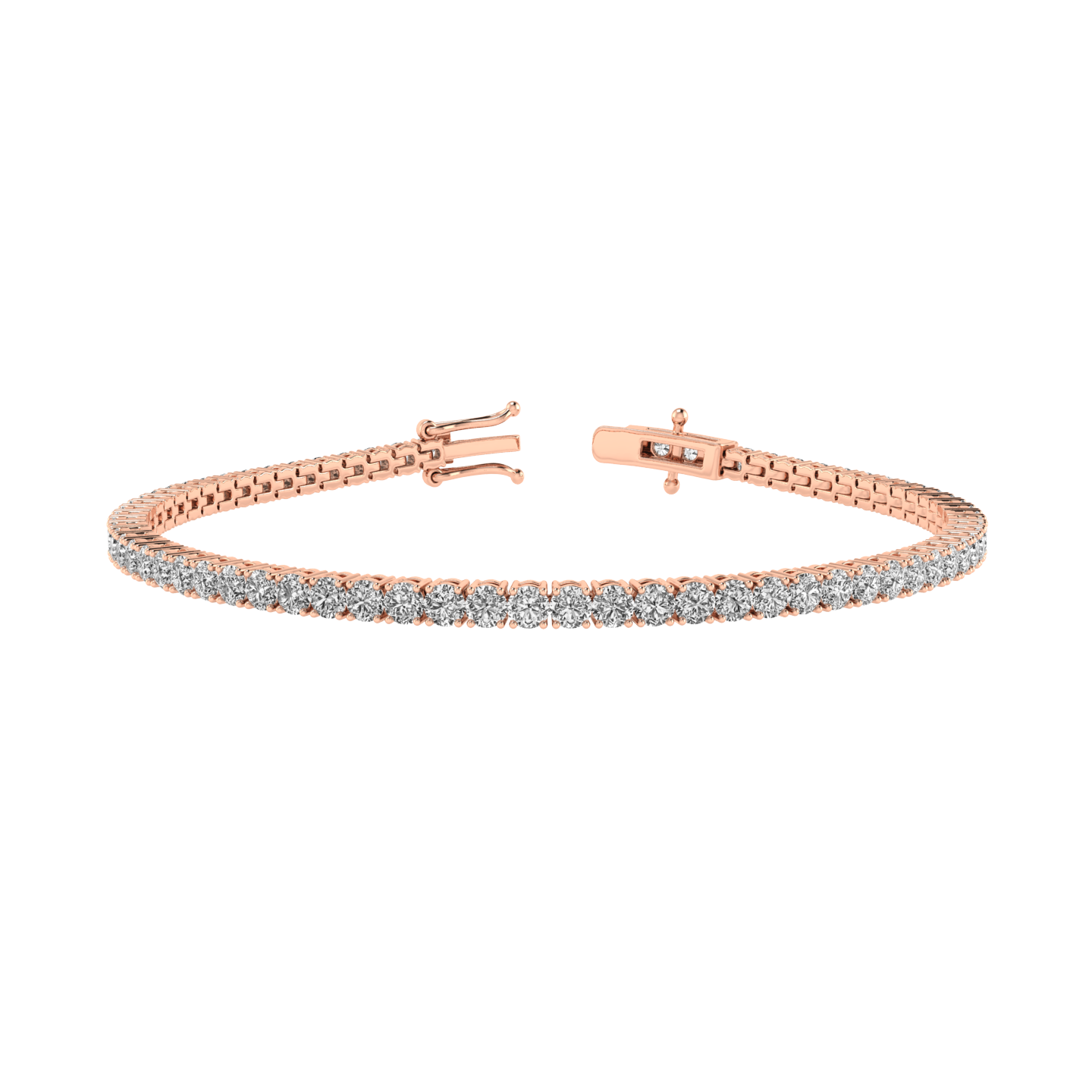 14K Rose  1.7 MM Round Diamond Tennis Bracelet-14P
