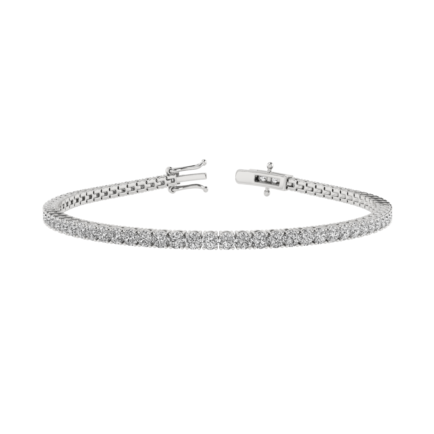 14K White  1.7 MM Round Diamond Tennis Bracelet-14W